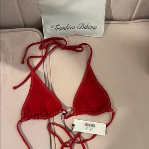 Frankie's Bikinis Paradise Denim Bikini Top in red